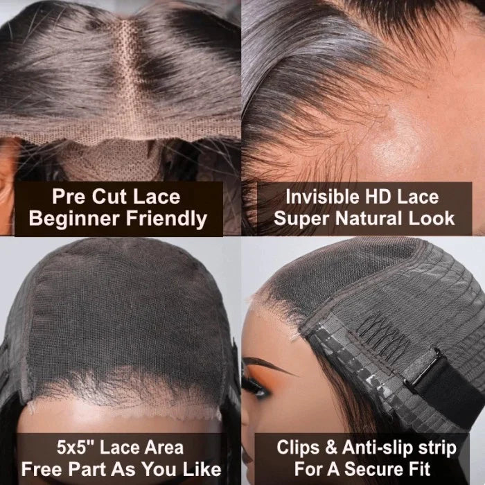 5x5 Wear To Go Glueless Wig Straight Lace Closure wig 100 Virgin Human Hair Natural Color Wig Swiss Lace, Skin-melt Lace, Invisible Lace