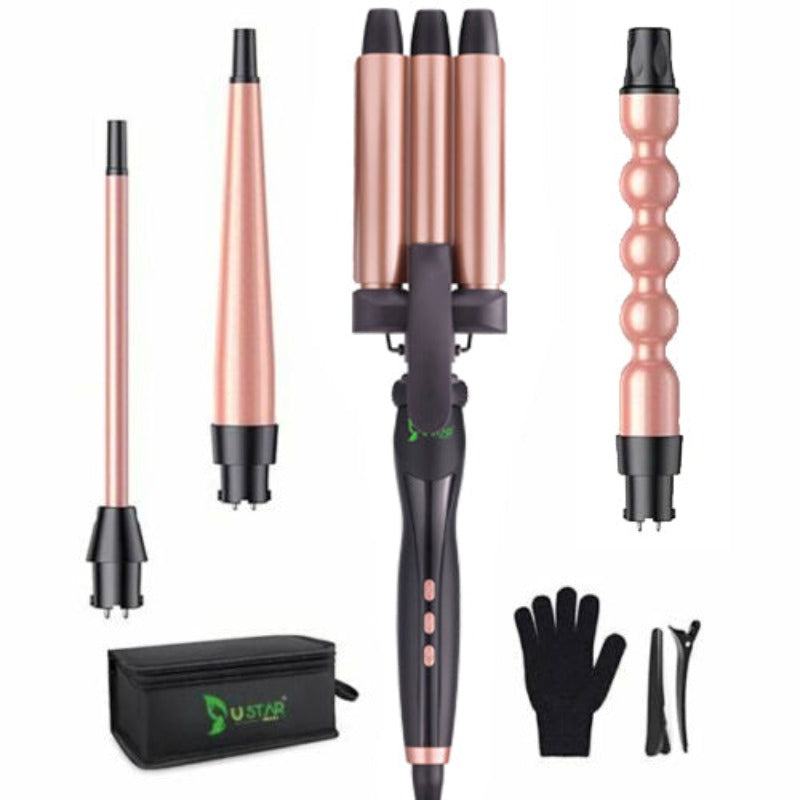 4-In-1 Curling Iron Wand Set with LED Temperature Control | Crimper & Waves