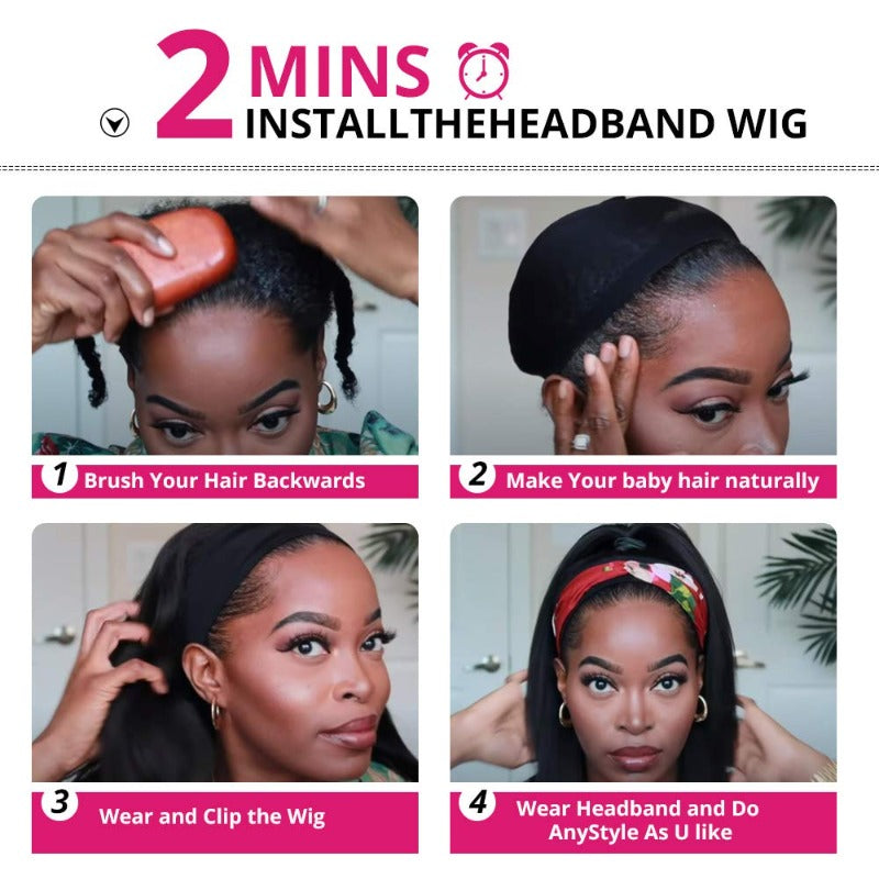 Headband Human Hair Wig Deep Wave Virgin Hair