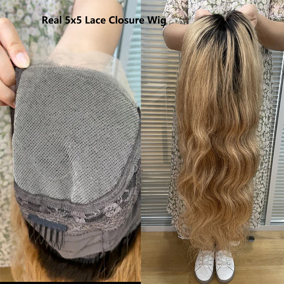 1B/27 Body Wave 4x4 Lace Closure Wig Ombre Color 100% Humanwig virgin remy hair
