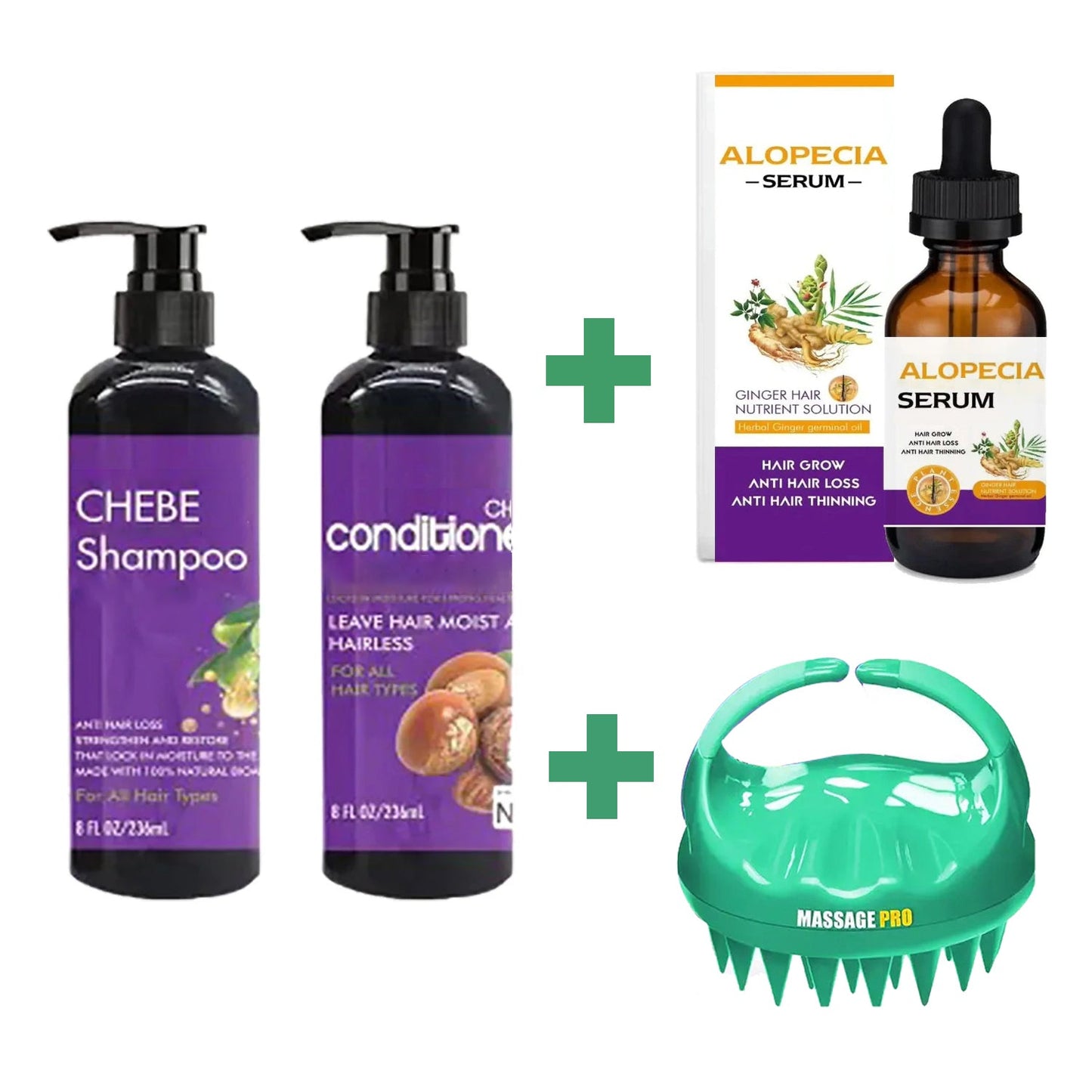 Chebe Intense Hair Growth Set Shampoo & Conditioner + Alopecia Growth Hair Solution + Scalp Hair Massager PROM Sale limit 1 per customer with hair order over $100
