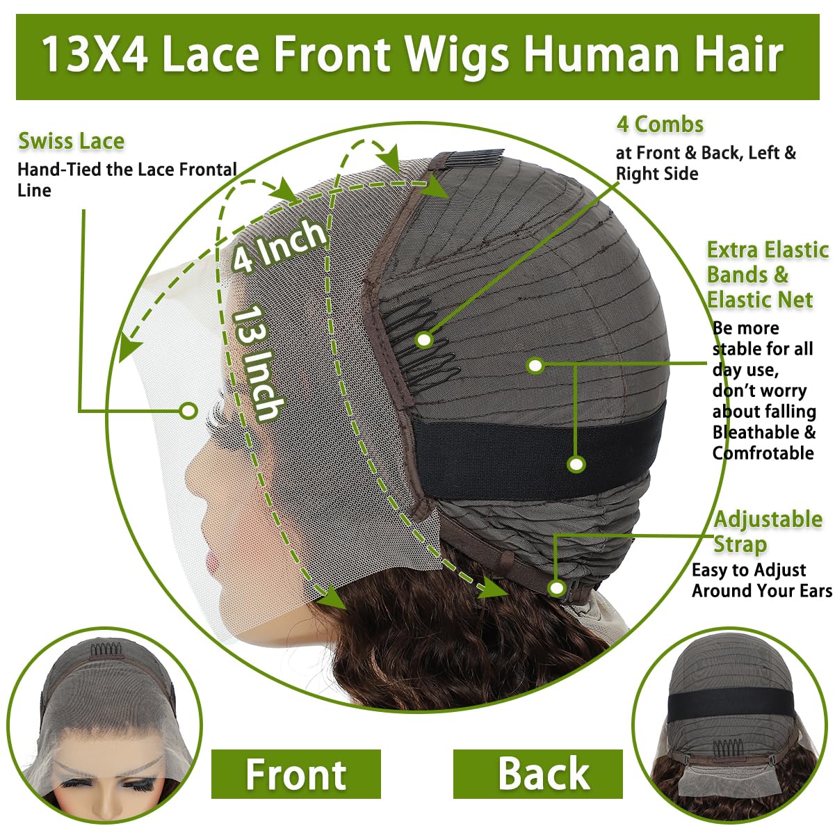Chocolate Brown Loose Wave Wig – 13x4 Transparent Lace Front #4 100% Virgin Human Hair