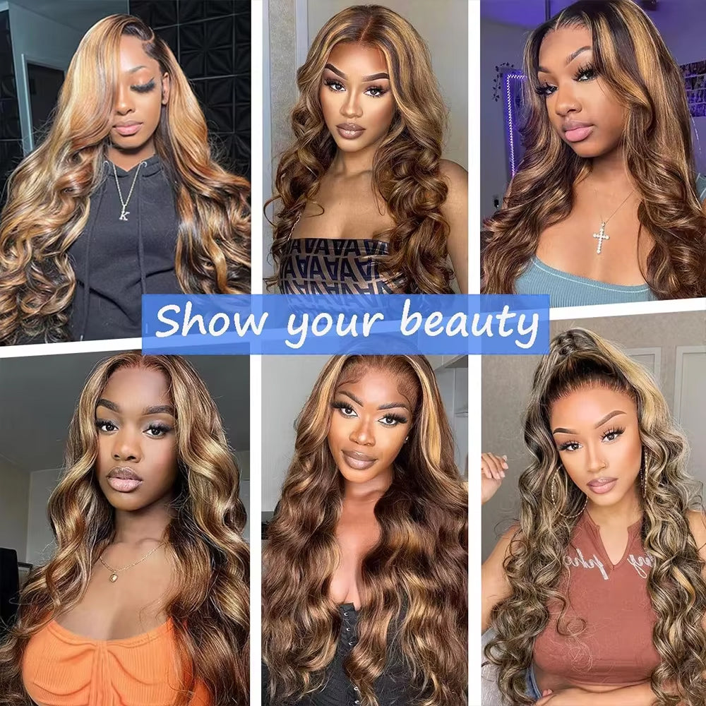 4/27 Highlight Body Wave Wig – 13x6 HD Lace Full Frontal Up To 42 Inch Human Hair