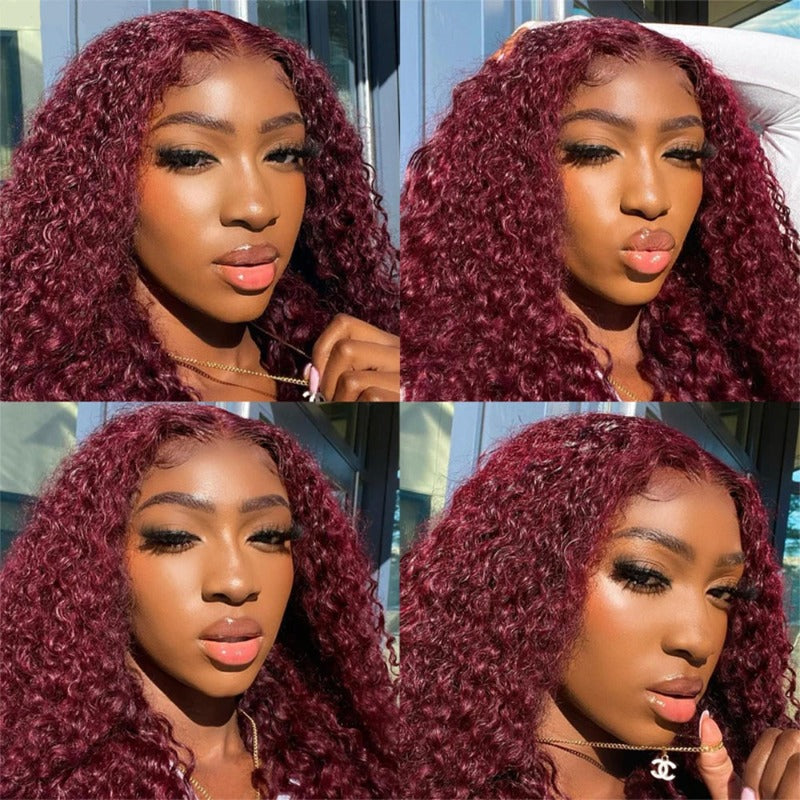 99J Burgundy 3 Bundles with 4x4 Lace Closure Jerry Curl 100% Unprocessed Virgin Hair