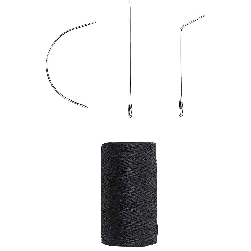 Weaving Needle Combo Deal Black Thread with 10pcs Needle for Making Wig Sewing Hair Weft Hair Weave Extension, Big Medium and Small C J Shape Curved Needle I Needle (3 Thread Black + 9 Needle)