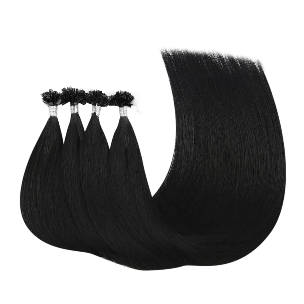 Flat K Tip 100% Double Drawn Human Hair Extension – Straight Black