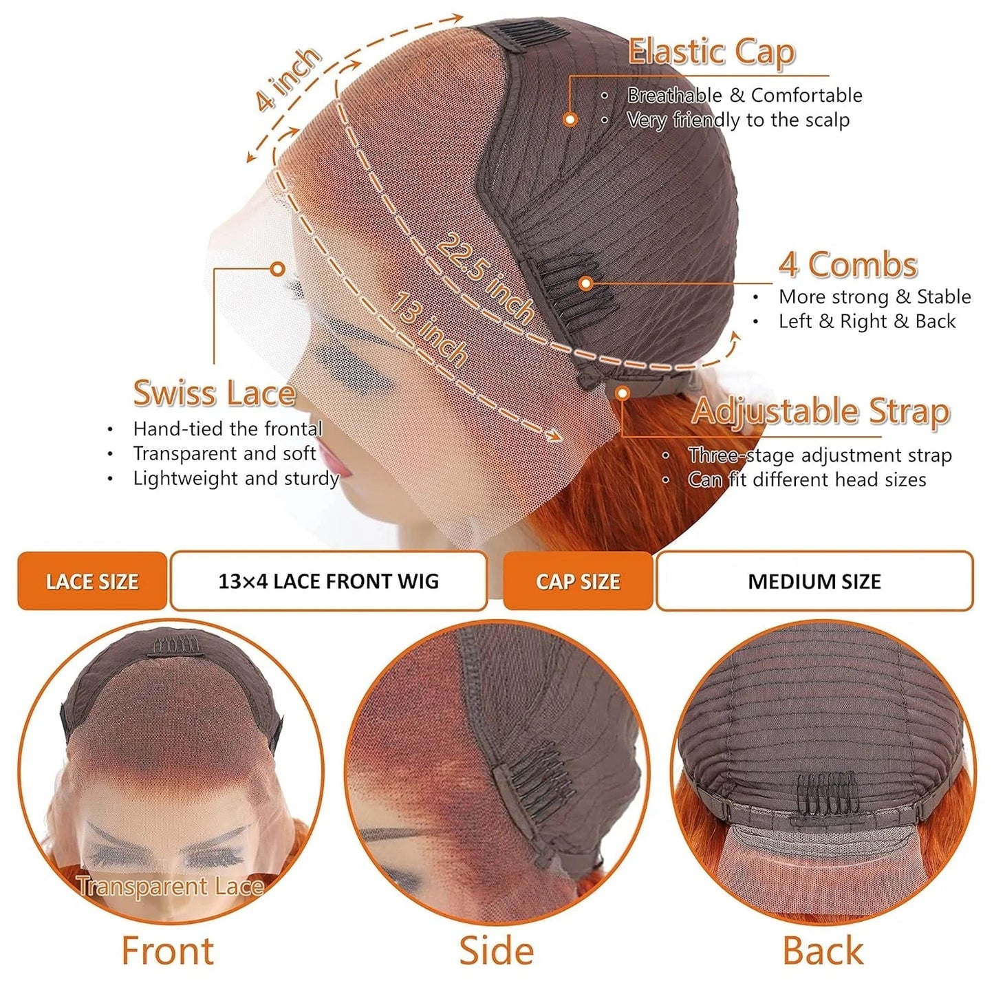 Reddish Brown Body Wave Wig – 13x4 Lace Front #350 180 Density 100% Human Hair