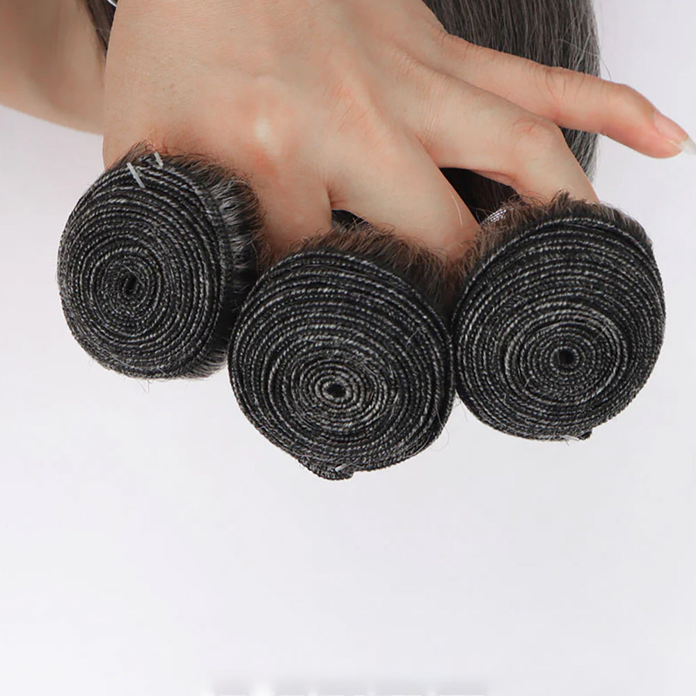 Salt Pepper Straight 100% Premium Virgin Remy Human Hair Bundles | Gray Blend 12"-30" Double Weft Unprocessed Brazilian