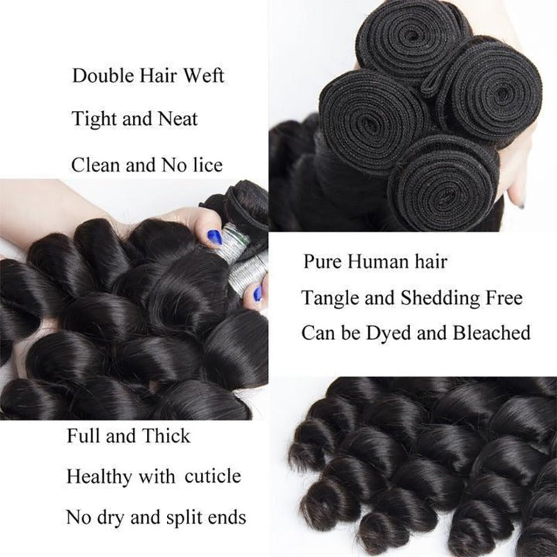 Unprocessed virgin hair Loose Wave 100% Human Hair natural black 4 Bundles deal