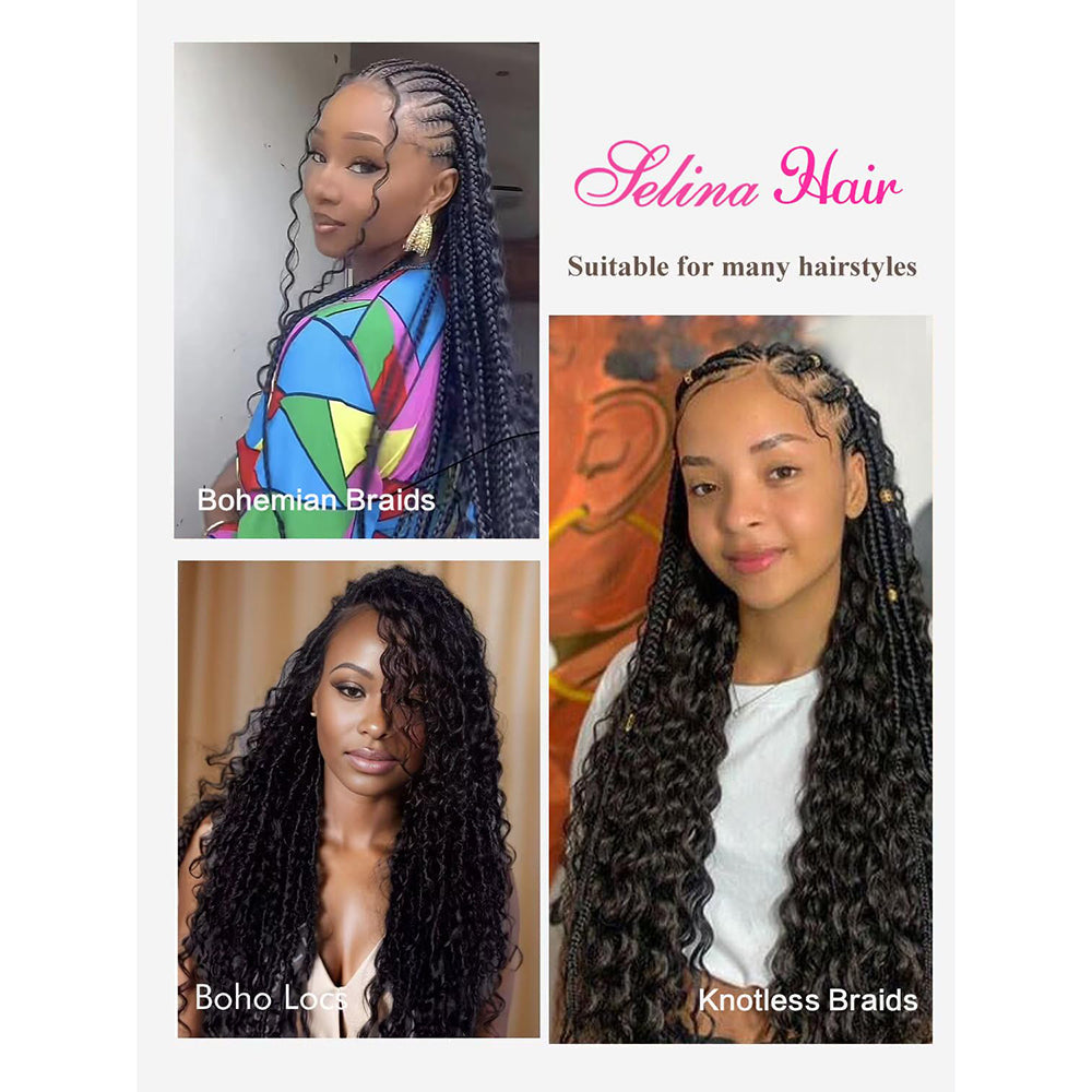 100% Human Hair Boho Braiding Hair - Deep Wave Natural Black 100g/Bundle