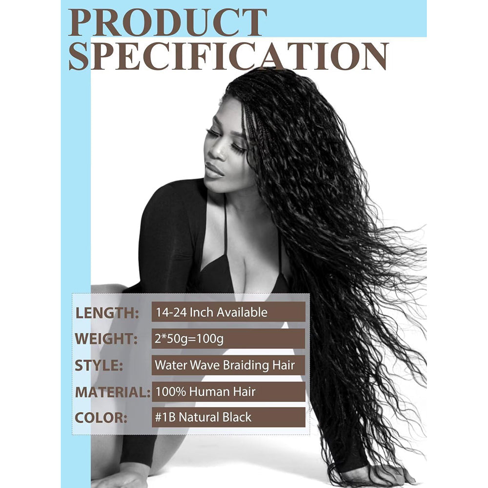 100% Human Hair Boho Braiding Hair - Natural Wave Natural Black 100g/Bundle