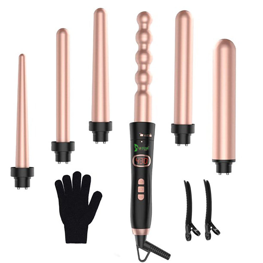 BESTOPE 6 In 1 Curling Iron Wand Set Curling Wand 0.5''-1.25'' Hair Curler Barrels Instant Heating Up Hair Wand With LCD & Temperature Adjustment Include Glove And 2 Hair Clips