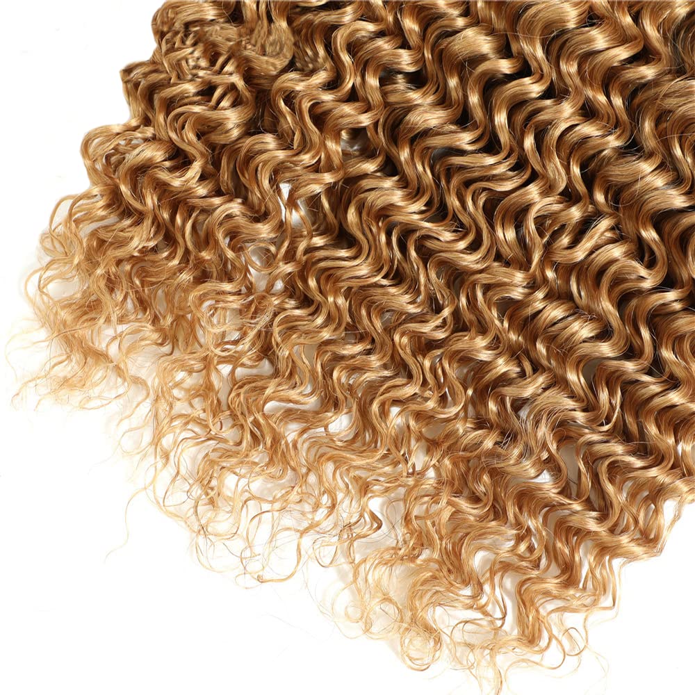 Honey Blonde weft #27 Deep Wave 100% Human HairUnprocessed Brazilian Human Virgin Hair | Single Donor Cuticle Intact Bundles 8"-26"
