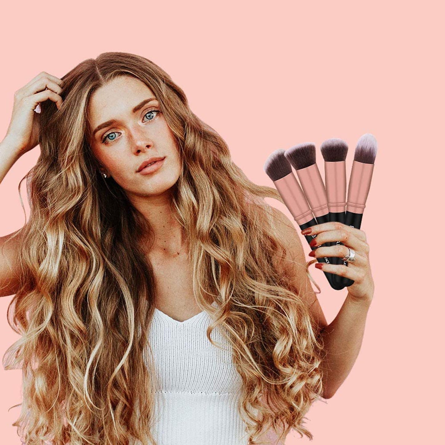 BS-MALL 16pcs Makeup Brushes Premium Synthetic Professional Makeup Eye Brushes Kit(Rose Gold)
