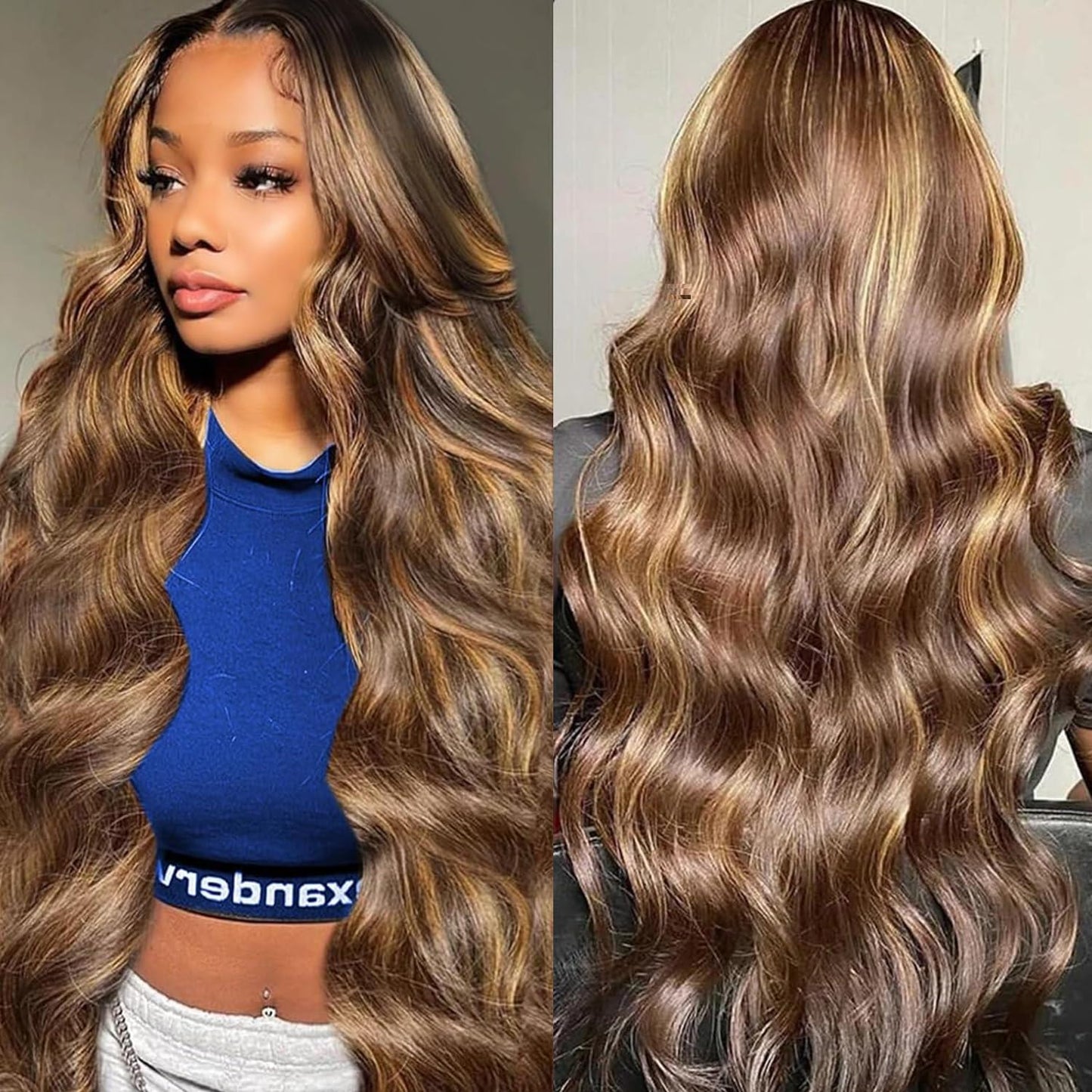 P4/27 Honey Blonde Highlight Body Wave Wig – 5x5 Lace Closure 100% Human Hair