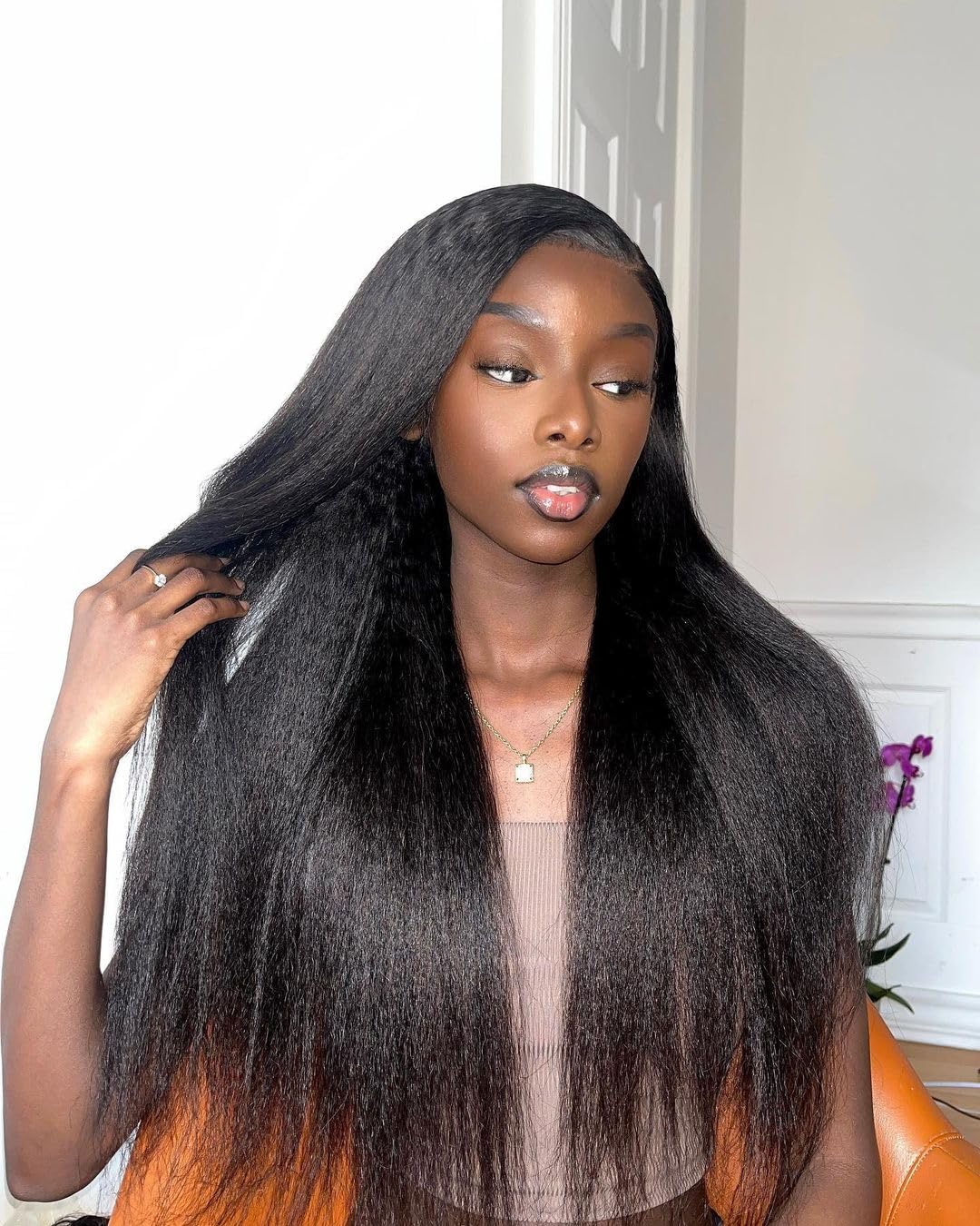 13X4HD Full Lace Frontal Wig Kinky Straight 200 Density 100% Human Hair , Swiss high-definition (HD) Lace, Skin-melt Lace, Invisible Lace