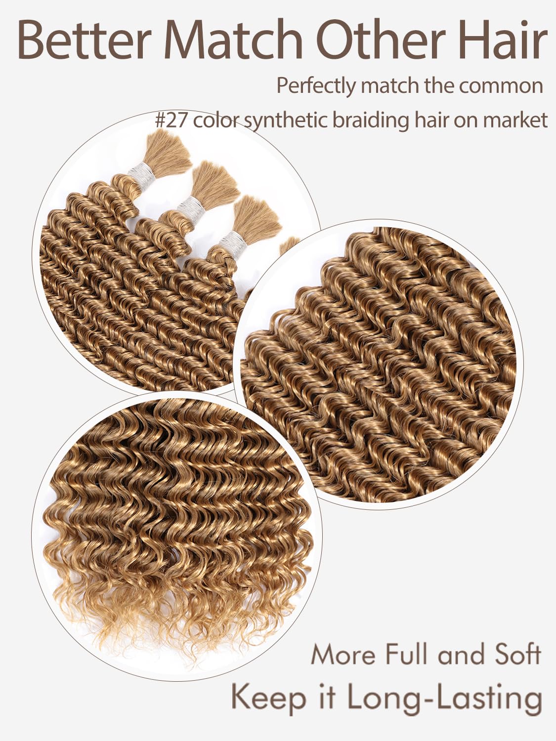 Color #27 Human Braiding Hair Deep Wave Bulk 100% HumanMink Hair 100g/Bundle 20inch 22inch