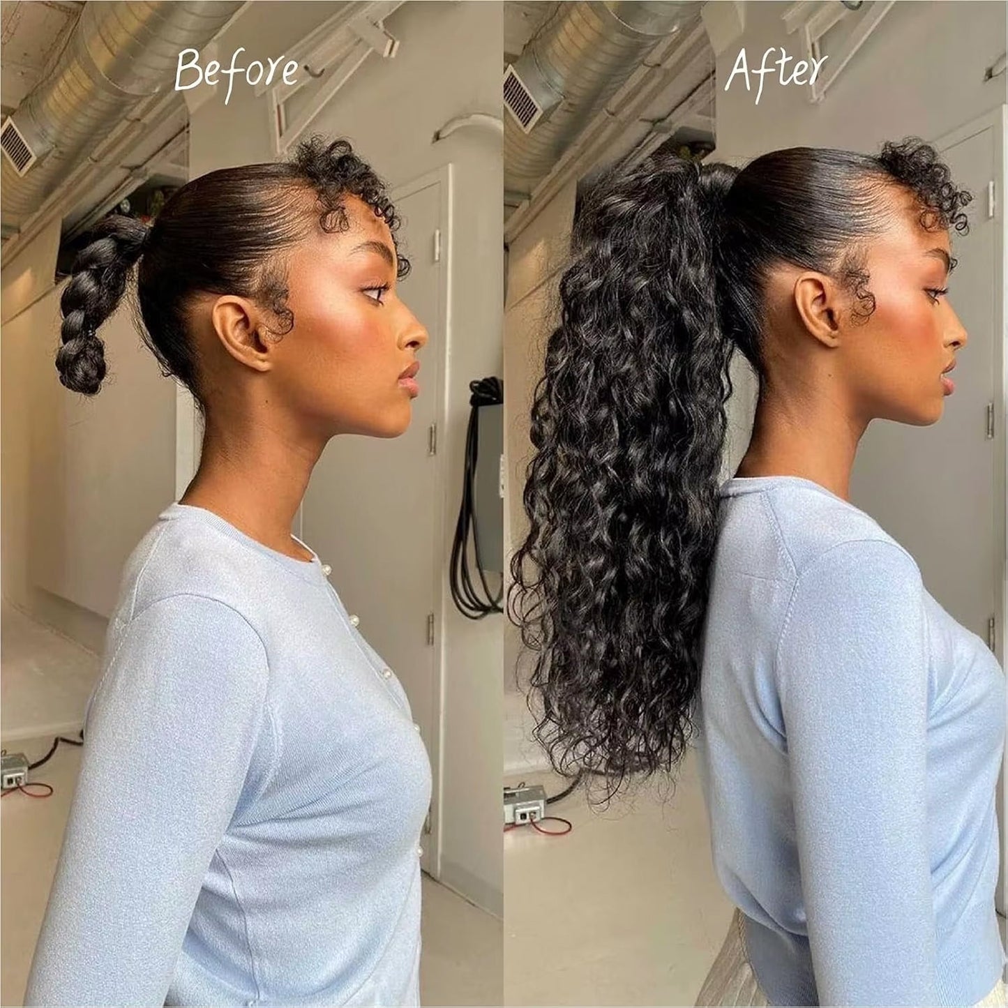 Mink Hair Clip in Draw String Ponytail Body Wave Deep Wave – 100% Human Hair, Adjustable Drawstring, Instant Glam