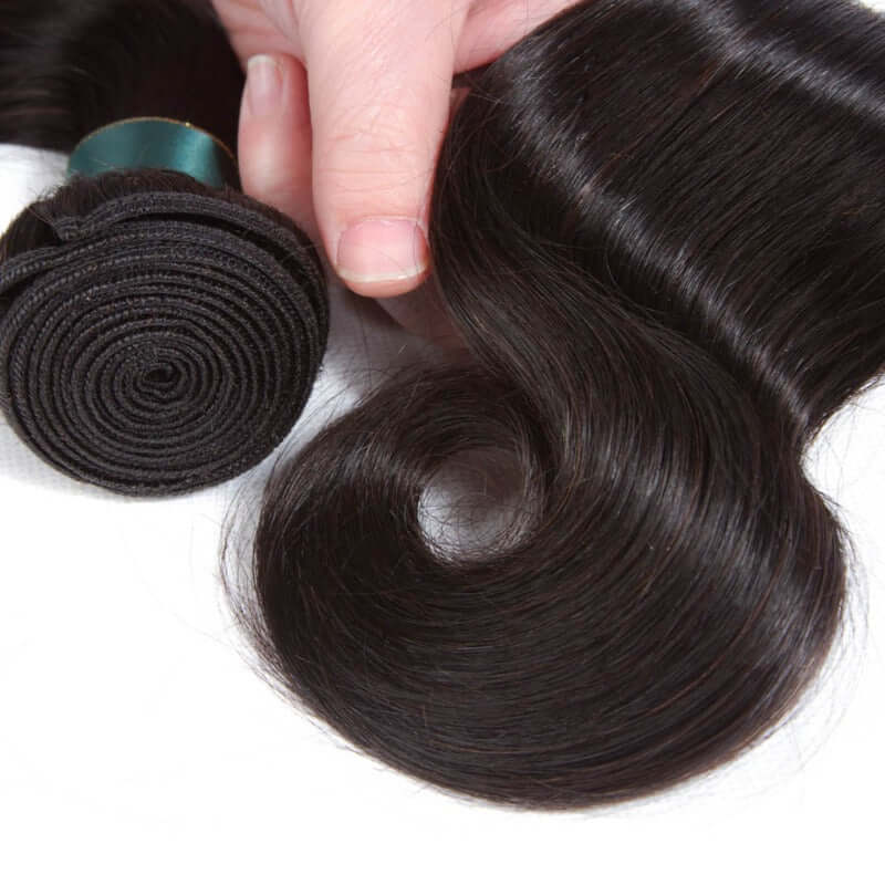 Ustar 7A Natural Black Virgin Body Wave Hair 2 Bundles with 360 Frontal