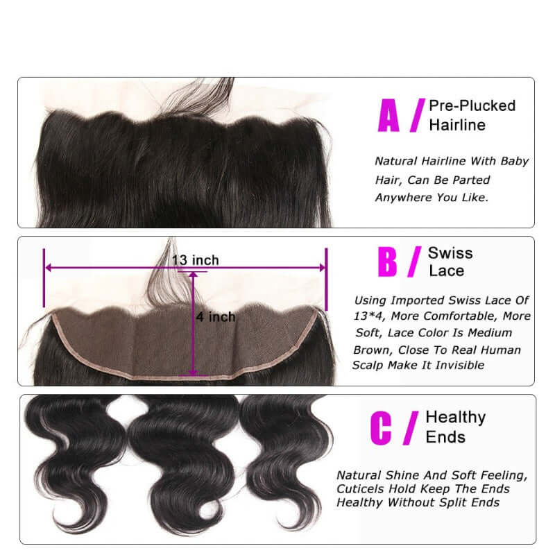 Ustar 7A Natural Black Virgin Body Wave Hair 2 Bundles with Frontal
