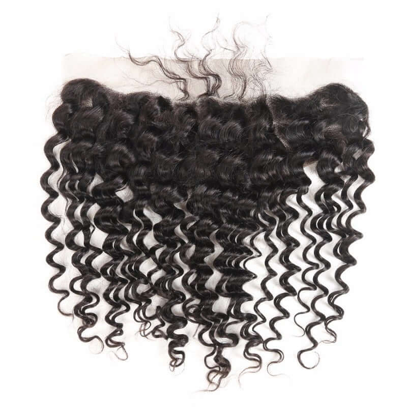 Ustar 7A Natural Black Virgin Deep Wave Hair 3 Bundles with Frontal
