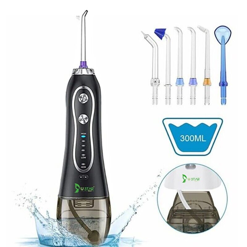 Bestope/USTAR Water Flosser 300ML 5 Modes & 6 Jet Tips - IPX7 Waterproof Cordless Dental Oral Irrigator Portable and Rechargeable Water Flossing