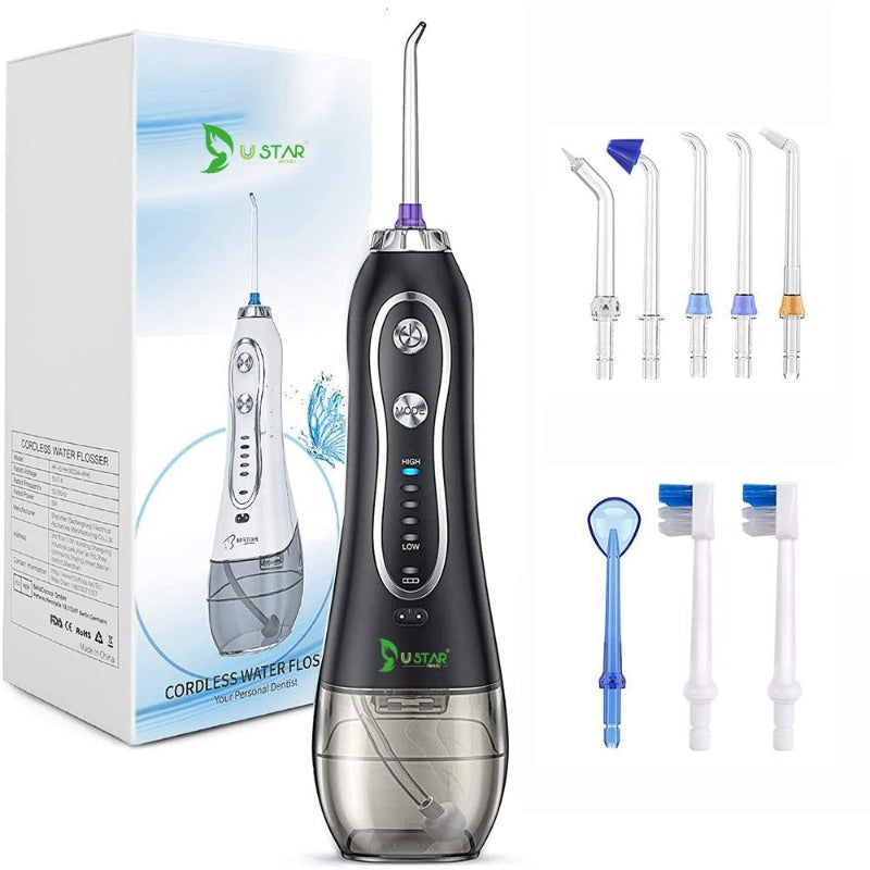 Water Flosser 300ML 5 Modes & 6 Jet Tips - IPX7 Waterproof Cordless Dent