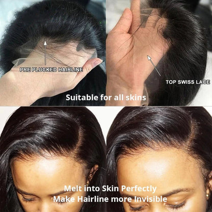 4x4 Lace wig Body Wave Transparent Lace 100% Human Hair natural black free part