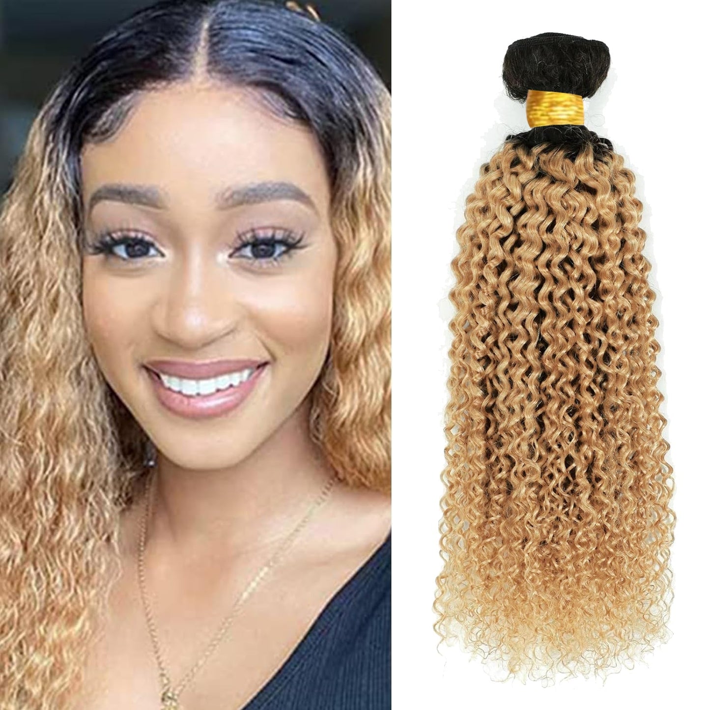 Ombre Black & Ash Blonde (1B/27) Jerry Curl 100% Virgin Human Hair Bundles | Defined Curls & Two-Tone