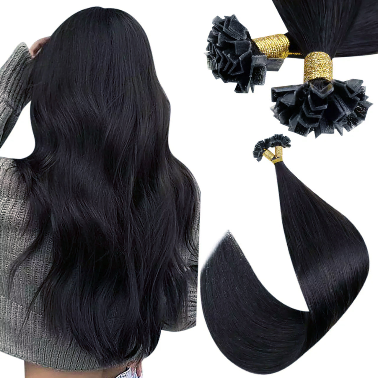 Flat K Tip 100% Double Drawn Human Hair Extension – Straight Black