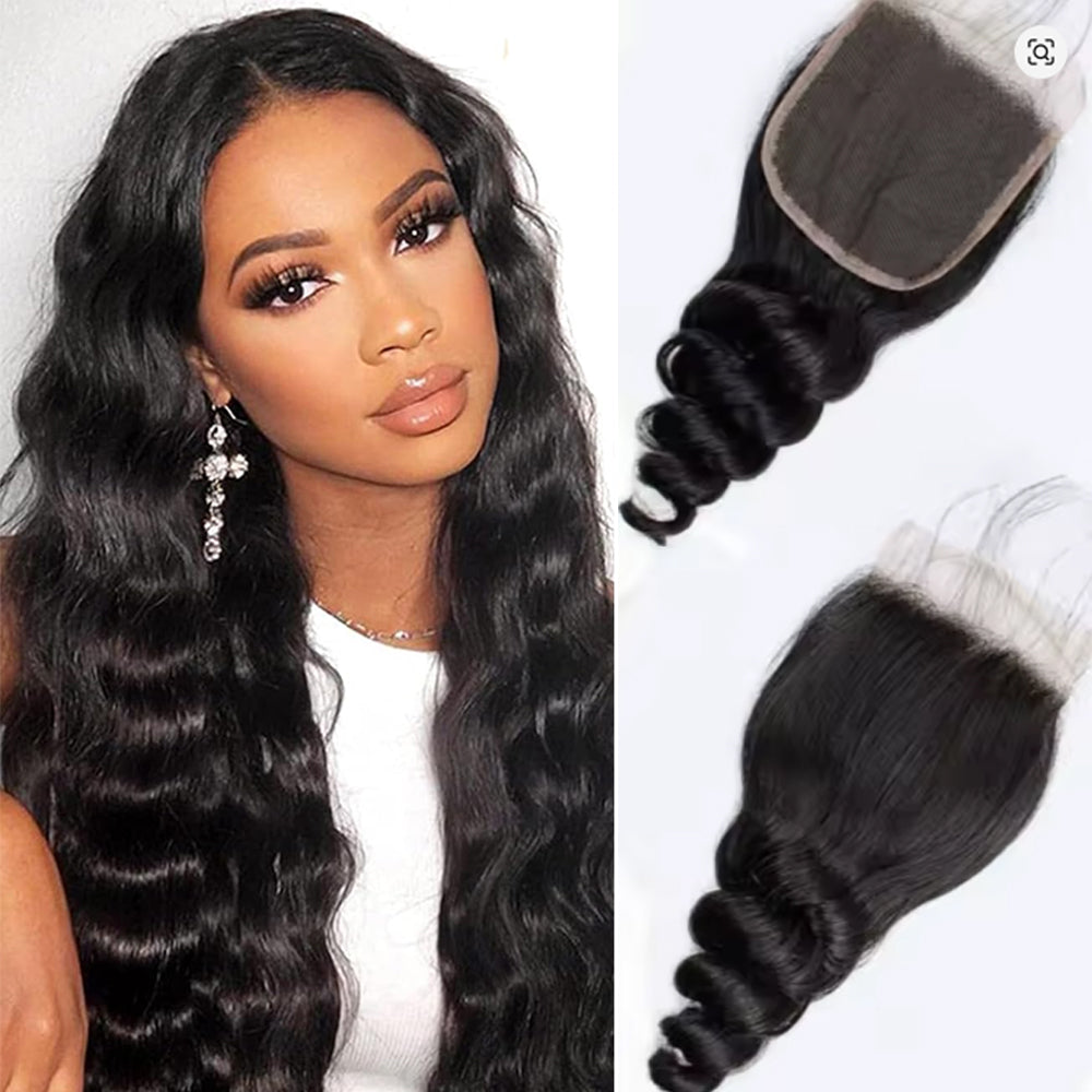 4x4 Lace Transparent Lace Closure Loose Wave Virgin Natural Human Hair | Bleached Knots, Free Part