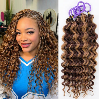 #4P27 Deep Wave Crochet 100% Human Hair - Dark Brown to Honey Gold Boho Braiding Hair For Miracle Knots (50g/Pack)