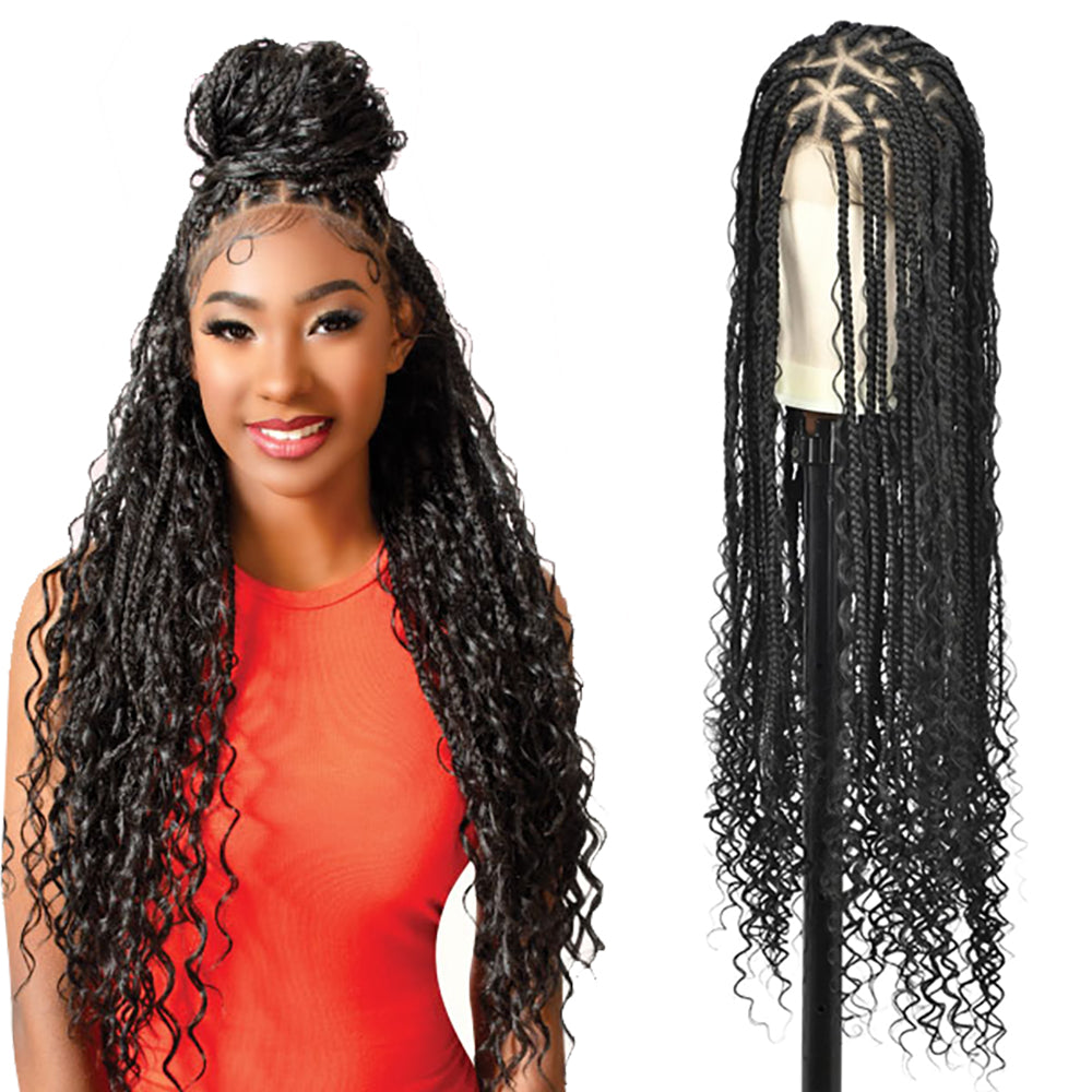 Boho Braided Wig Boho Curls Wig Bohemian Braided  Full Double Lace Braid Wigs 36" 1B