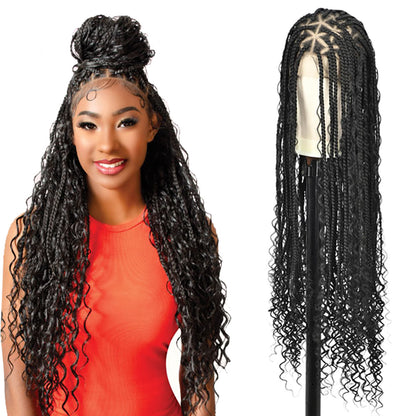 Boho Braided Wig Boho Curls Wig Bohemian Braided  Full Double Lace Braid Wigs 36" 1B