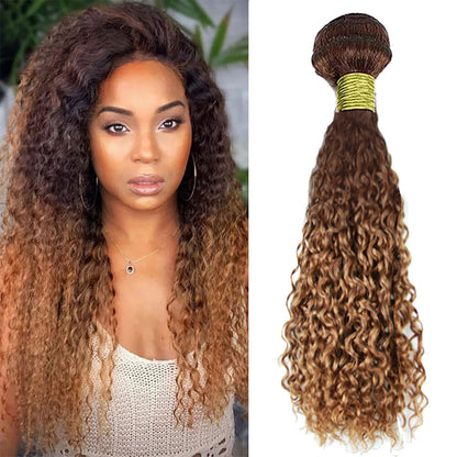 Ombre Brown & Auburn (4/30) Jerry Curl 100% Virgin Human Hair Bundles | Warm Two-Tone Curls
