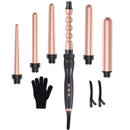 6-In-1 Curling Iron Wand Set with LED Temperature Control | Ceramic Hair Curler