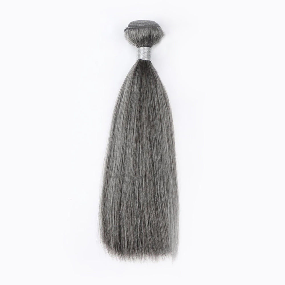 Salt Pepper Straight 100% Human Hair Blended Bundles Color #51 | Gray Hair Extensions Heat Safe 200°F Thick & Full