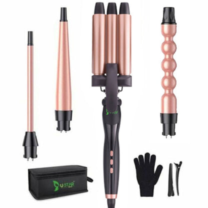 4-In-1 Curling Iron Wand Set with LED Temperature Control | Crimper & Waves