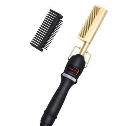 USTAR Hot Comb Hair Straightener - Electric Straightening Comb for African American Hair and Wigs - Technology Hair Straightener for Wet and Dry Hair - Quick Heated Comb for Men Long Beard
