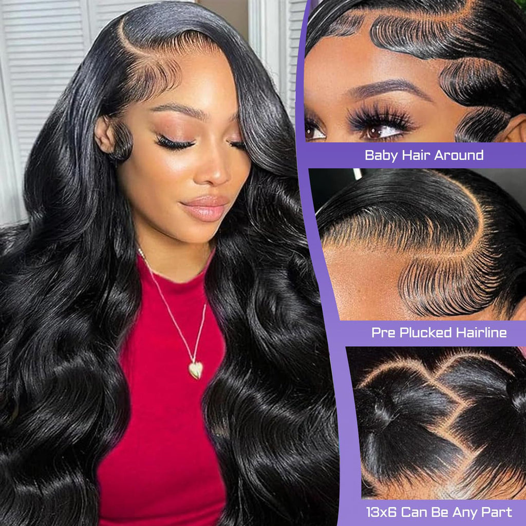 13x6HD Lace Wig Body Wave Full Frontal Wig High Quality Human Hair Wig 180-250% FREE PART, Swiss Lace, Skin-melt Lace, Invisible Lace