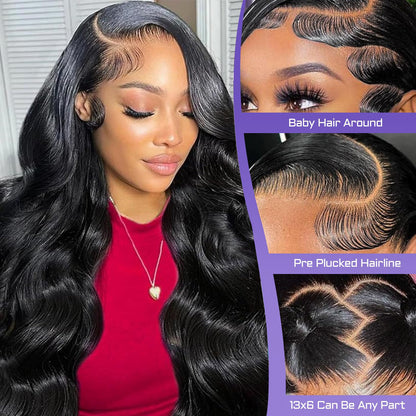 13x6HD Lace Wig Body Wave Full Frontal Wig High Quality Human Hair Wig 180-250% FREE PART, Swiss Lace, Skin-melt Lace, Invisible Lace