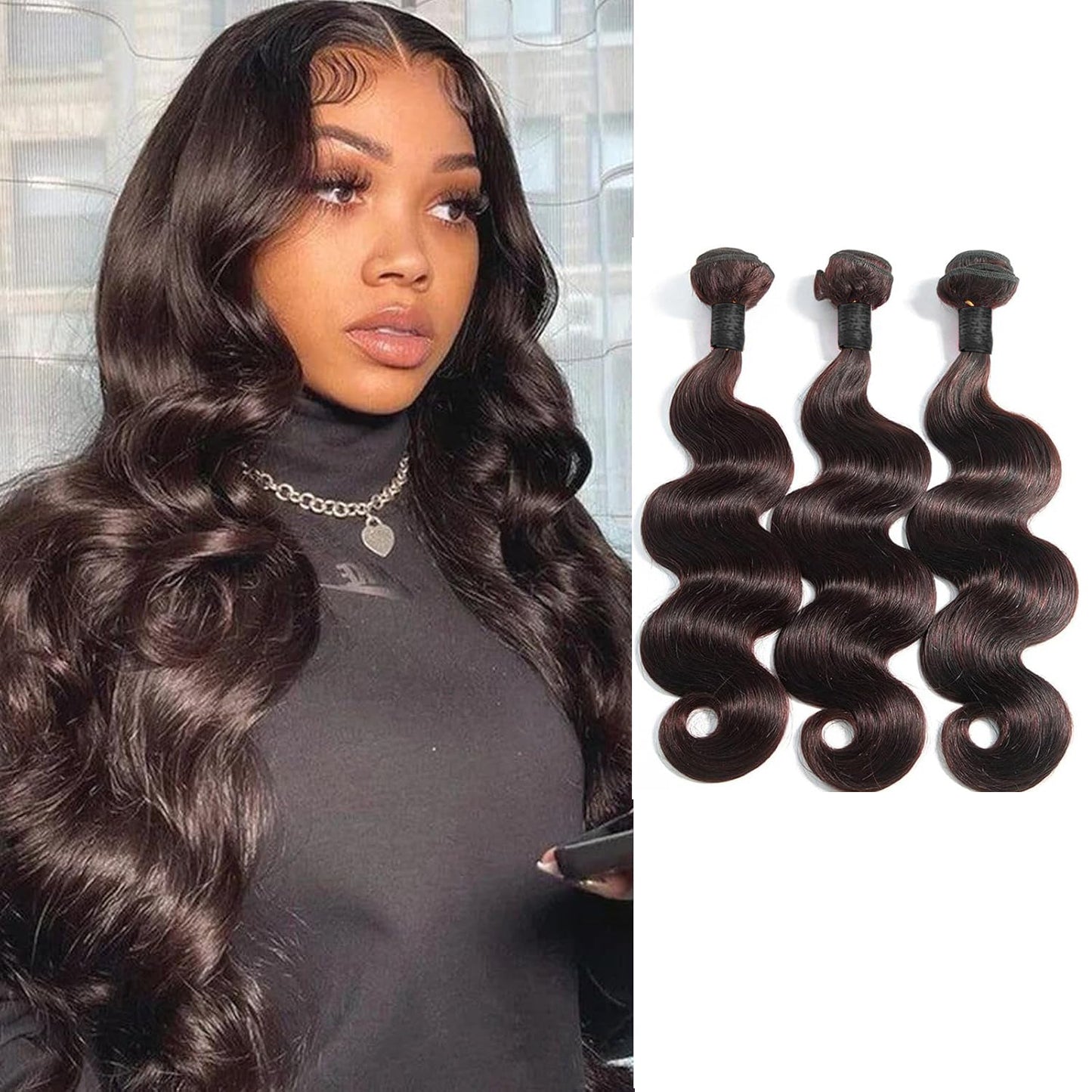 Dark Brown (2#) Body Wave 100% Human Hair Bundles | Deep Color & Soft Bouncy Waves