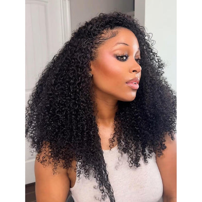 Half Wig Kinky Curl Human Hair Seamless Flip Glueless Wear and Go