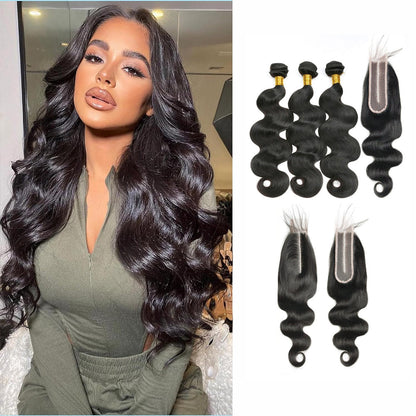 3 Bundles with 2x6 HD Lace Closure Body Wave 100% Virgin Human Hair
