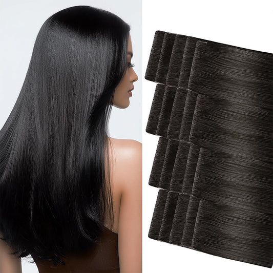 Invisible Tape-in Human Hair Extensions Natural Color Straight – 20Pcs/Pack, Virgin Raw Hair, 2.5g/Piece, Seamless Blend
