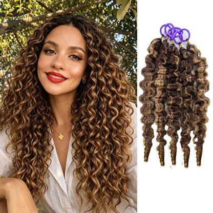 4P27 Burmese Curly With Spiral Ends Crochet 100% Human Hair - Dark Brown to Honey Gold Boho Braiding Hair For Miracle Knots (50g/Pack)