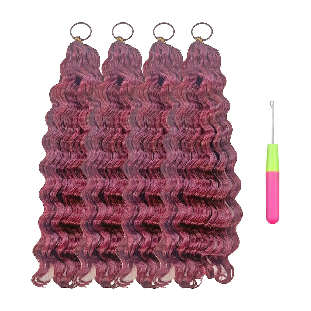 #99J Loose Deep Wave Crochet 100% Human Hair - Burgundy Boho Braiding Hair For Miracle Knots (50g/Pack)