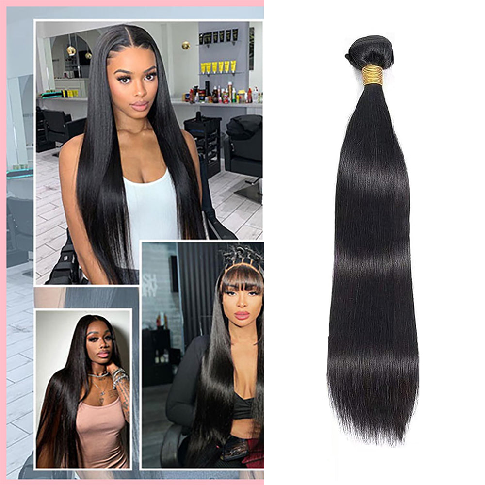 12A Premium Indian Straight Hair Bundles – Jet Black #1 Silky Unprocessed Human Hair Extensions | Machine Double Weft 10"-24"