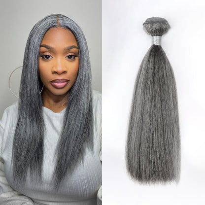 Salt Pepper Straight 100% Human Hair Blended Bundles Color #51 | Gray Hair Extensions Heat Safe 200°F Thick & Full