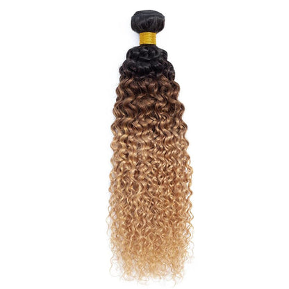 Ombre Black & Brown & Blonde (1B/4/27) Jerry Curl 100% Virgin Human Hair Bundles | Three-Tone Curls
